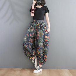 Women's Jeans Wide Leg Harem Floral Women Fashion Ladies Vintage Denim Pants Female Street Style Oversized High Waist Trousers 2023