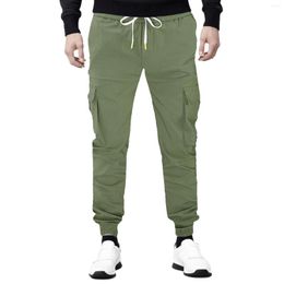 Men's Pants Solid Colour Cargo Mens Vintage Pockets Drawstring Trousers Loose Wide Leg Sports Trendy Overalls Sweatpants
