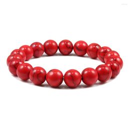 Strand BEAUCHAMP 1Stretch Bracelet Red Colour Elastic Cord Natural Stone Turquoise Howlite Jewellery Expandable 6-8-10-12mm