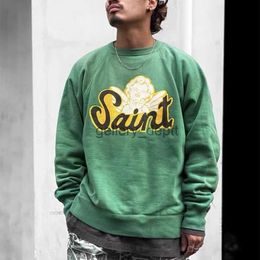 Men's Hoodies Sweatshirts Cooocoll666 SAINT MICHAEL SAINT ANGEL Raglan Sleeve Sweatshirt For Men Graphics Crack Print Washed Old Vintage Oversize Pullover J230922