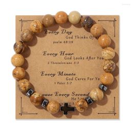 Strand Prayer Amulet Men Women Bracelet Hematite Cross Rosary Natural Stone Beads Yoga Elastic Bracelets Bangles Jewelry Gift Pulsera