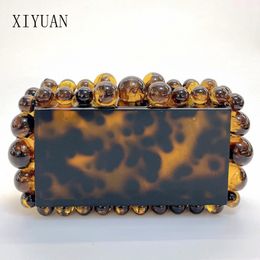 Evening Bags Leopard Beads Acrylic Box Evening Clutch Bag Women Designer Luxury Sequin Purses And Handbags Wedding Party Purse Clutches 230922