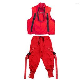 Stage Wear Tactical Cargo Jogger Pants For Girls Boys Dance Costume Clothes Kid Cool Hip Hop Clothing Sleeveless Jacket Vest Top Streetwear