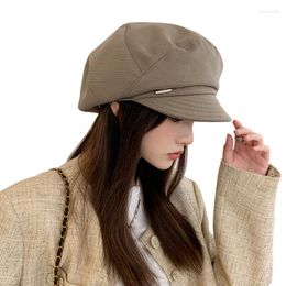 Berets Designer Autumn Winter Octagonal Caps For Women Girls Korean Vintage Solid 8 Panels Beret Sboy Cap Artist Painter Hat