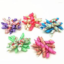 Dog Apparel 100PC/Lot Ribbon Floral Grooming Bows Puppy Hair Rubber Bands Spring Summer Pet Accessories