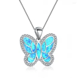 Pendant Necklaces Silver Plated Butterfly Shape 4 Colors Opalite Opal Link Chain Necklace Temperament Jewelry