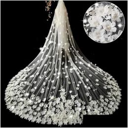 Bridal Veils Cathedral Veil Bride Shining Starlight Fabric 3D Three-Nsional Flower Drop Delivery Party Events Accessories Dh3Ni