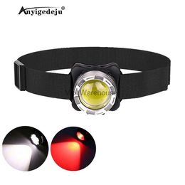 Head lamps Powerful Headlamp USB Rechargeable Headlight COB LED Head Light with Built-in Battery Waterproof Head Lamp White Red Lighting HKD230922