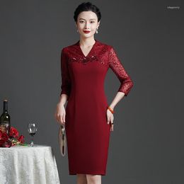 Ethnic Clothing Yourqipao 2023 Autumn Red Fashion Retro Elegant Young Mother Wedding Dress Banquet Chinese Style Evening For Women Party