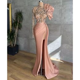 Evening Neckline Dresses 2020 High Side Split Long Sweep Vestidos De Fiesta Arabic Aso Ebi Prom Dress 09