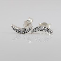 Stud Earrings Sparkling Crescent Moon Earring For Women Authentic S925 Sterling Silver Jewellery Lady Girl Birthday Gift