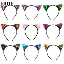 20pcs lot Plastic Headband with 2 4'' Reversible Sequin Embroidery Ear Cat Fashion Hairband Hair Bow Accessories HB068 C321H