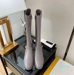 Luxury pure Colour thigh-high boots sexy womens genuine Leather Side chain outdoor Party Breathable boot ladys fashion low-heeled comfort shoes