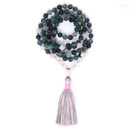 Pendant Necklaces Healing & Spirituality Rose Q-uarte Moss A-gate Mala Prayer Beads Tassel Necklace Knotted 108 Yoga Jewellery