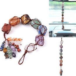 Beaded Strands 2022 Chakra Natural Crystal Stone Car Pendant 7 Tumbled Bracelet Tassel Hanging Ornament Stones Decor Tiger Eye227j