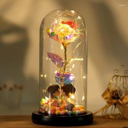 Decorative Flowers Gold Foil Flower Colour Imitation With Lamp Eternal Rose Glass Cover Christmas Valentine's Day Birthday Gift