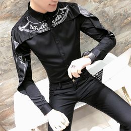 Men's Dress Shirts Fashion Shirt Men Shawl Print Slim Fit Mens Long Sleeve Tuxedo S Black White Trendy Nightclub Prom Male