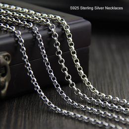 S925 Sterling Silver Chain Vintage Thai Silver Necklace O Circle Chains For Men Women Fine Jewelry 3 5mm 4mm 45cm-80cm186S