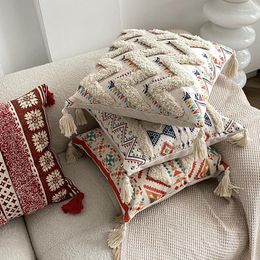 Pillow Bohemian Home Decorative Cotton Linen Case 45x45 Embroidery Tufted Tassel Pillowcase Macrame Cover