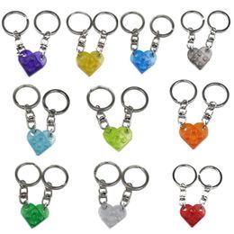 Keychains 2Pcs Separable Love Heart Building Block Couples Friendship Brick Key Ring Jewellery Gifts