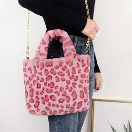 Winter Fashion Faux Fur Bag Large Capacity Leopard Print Women One-shoulder Messenger Handbag Plush Female 220923