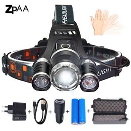 Head lamps XML LED Headlamp Headlight 15000 lumens Head Lamp Flashlight Rechargeable Lantern on the Head Emergency Light for Fishing HKD230922