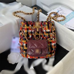 Fashion Bags 23a Woollen double shoulder bun mother diamond lattice chain mini backpack advanced sense bucket bag
