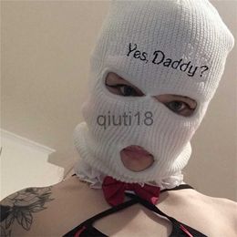 Beanie/Skull Caps Yes Daddy Balaclava Ski Face Mask 3-Hole Knitted Full Cover Woman Winter Bonnets for Women Designer 211119 x0922