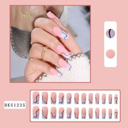 False Nails 24pcs Detachable DIY Manicure Fake Nials Long Square French Simple Lines