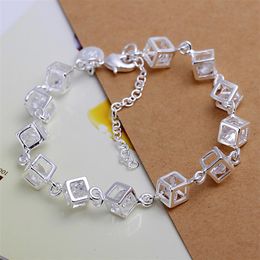 with tracking number Top 925 Silver Bracelet Chequered White Diamond Bracelet Silver Jewellery 10Pcs lot cheap 17267o