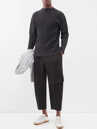 Men's Pants Miyake Pleated Cropped Cargo Men Baggy Solid Trousers Japanese Harajuku Fashion Designer Bottom Sweatpants