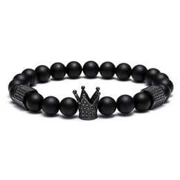 Black Skull Strands men Titanium Steel Bracelet 8mm Natural Onyx Stone Beads Charm Jewelry Fashion Gift Valentine's Day Holid3082