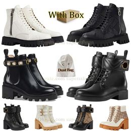 Luxury Ankle Boot Martin Boots Womens Zipper Desert Boot Lace-Up Boot Leather Boot Combat Boot Platfrom Heel Rubber Boot Vintage Print Textile Classic With Box