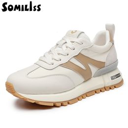 Genuine Dress SOMILISS Women Lace Up Round Toe Suede Leather Patchwork Ladies Casual Sneakers Designer Brand Shoes e