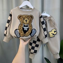 Clothing Sets Dancewear Autumn Kids Clothes Boy's Cotton spring Embroidery bear T-Shirt Pants 2Pcs/sets Children Boys Sweatshirt Sweatpant Tracksuit 230922