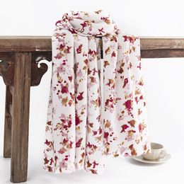 Newest Malaysia Fashion Printing Flower Scarf Shawls Headscarf Women Musllim Hijab Scarf WithTassels Tudung Foluard Head Wraps