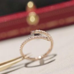 V gold luxury quality Charm punk band Thin nail ring with diamond in two colors plated for women engagement jewelry gift have box 305Z