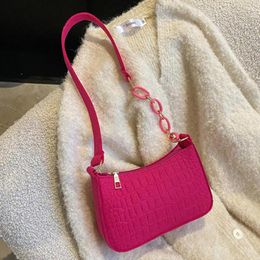 Evening Bags Fashion Felt Shoulder For Women 2023 Trend Chain Armpit Handbag Purses Elegant Alligator Texture Female Crescent
