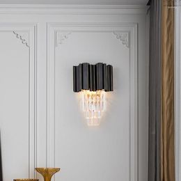 Wall Lamp Modern Gold Black Crystal Hallway Luxury Room Girls Light Minimalist Lustre Applique Murale Living Decors