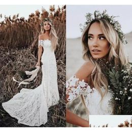 Other Dresses Dress Elegant Boho Lace 2022 Country Vestido De Noiva Off The Shoder Short Sleeves Bride Bridal Gowns Drop Delivery Part Dhzh6