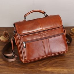 Briefcases Vintage Genuine Leather Briefcase For Men Cow Male Shoulder Messenger Bag Large Capacity Handbag Luxury Man File 230922