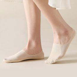 Women Socks Silicone Anti Slip Invisible For Summer Sexy Ultra Thin Breathable Sock Slippers Ice Silk Cotton Bottom Boat