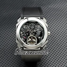 New 42mm Octo Finissimo Tourbillon 102719 BGO40PLTBXTSK Steel Case Skeleton Dial Mechanical Hand Winding Mens Watch Leather Watches TWBV Timezonewatch Z04d