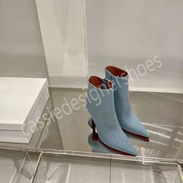 Designer Amina Sexy kurze Stiefel für Damen, Stretch, schlanke Strick-Stiefeletten für Damen, dünne High Heels, Runway-Schuhe, Frühlings- und Herbststiefel, weibliche Luxusmarke, spitze Zehenstiefel