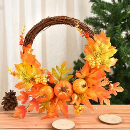 Christmas Decorations 28x34cm Halloween Door Pumpkin Wreath Autumn Leaf Garland Home Decor Floral Home Decoration R230922