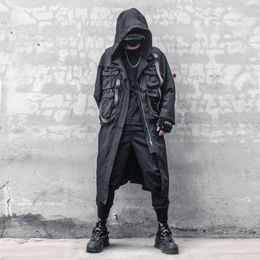 Men's Trench Coats Autumn Fashion Thin Cape Dark Black Personalized Brand Long Hooded Loose Waterproof Over Knee Coat 230921