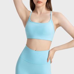 LU-399 With Logo Cross-cut back sports bra with thin straps yoga tops