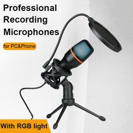 Microphones RGB Condenser Microphone Wired Desktop Tripod USB MIC For Recording Live Gaming Video Noise Reduction Conference Microphone 230922