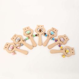 1Pc Wooden Rattle Beech Animals Shape Teething Wooden Ring Baby Rattles Play Montessori Stroller Toy Educational Toys Accessory