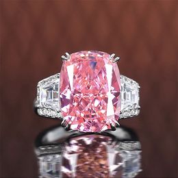 Wedding Rings Luxury Pink Diamond Ring 100 Real 925 Sterling Silver Party Band for Women Bridal Engagement Jewellery 230922